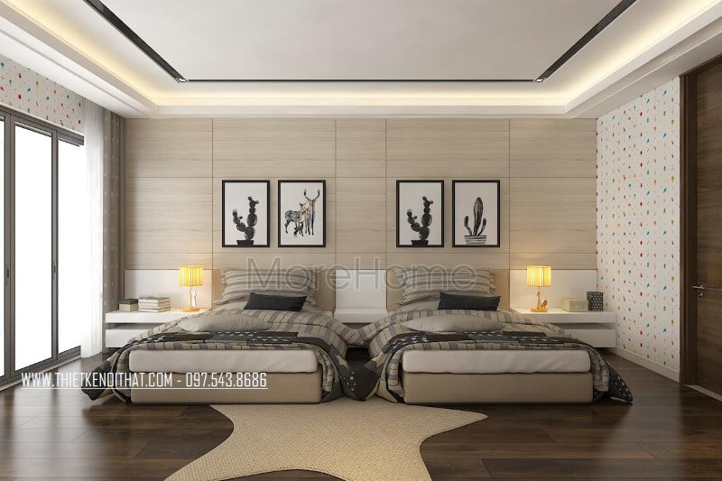 Thiết kế nội thất phòng ngủ dành cho khách ở lại nhà với đầy đủ tiện nghi hiện đại Thiết kế phòng ngủ nhà phố