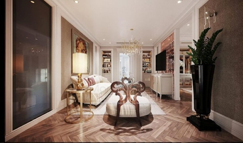 Thiết kế nội thất phòng ngủ master tân cổ điển cao cấp có phòng giải trí ấn tượng tại biệt thự Hải Phòng. Thiết kế phòng ngủ nhà phố