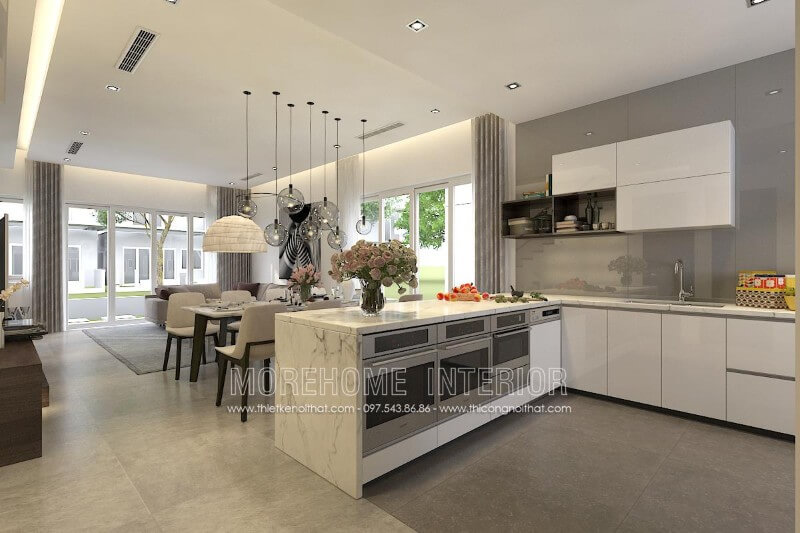 Mẫu tủ bếp đẹp được ưa chuộng nhất hiện nay, sự kết hợp hài hòa của các chất liệu như đá nhân tạo cao cấp, gỗ công nghiệp...cho tới thiết bị nhà bếp hiện đại tạo cho các bà, các mẹ có nguồn cảm hứng cho những bữa ăn ngon miệng Tủ bếp hiện đại,tủ bếp đẹp hiện đại, tủ bếp An Cường