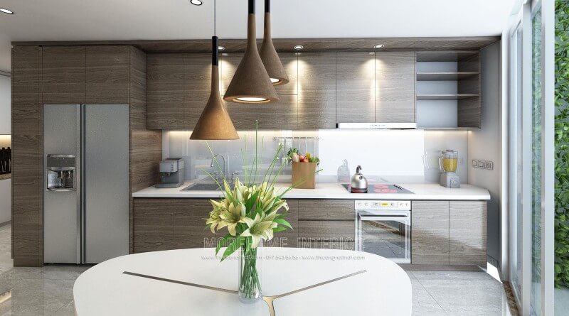 Tủ bếp chữ i được thiết kế khá nhỏ gọn nhưng được tích hợp đầy đủ công năng mang đến sự tiện nghi tối đa cho gia chủ Tủ bếp hiện đại,tủ bếp đẹp hiện đại, tủ bếp An Cường