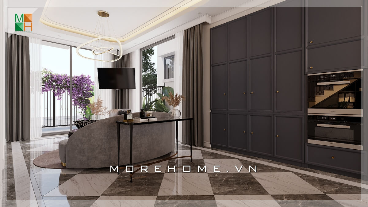 Ánh sáng trong thiết kế nội thất rất quan trọng. Hãy tận dụng nguồn ánh sáng tự nhiên để tạo nên không gian sáng sủa, không khí thoải mái cho phòng khách. Có thể thay thế cửa gỗ và tường thông thường bằng cửa kính để đón ánh sáng thiên nhiên cho phòng khách của bạn Thiết kế phòng khách biệt thự